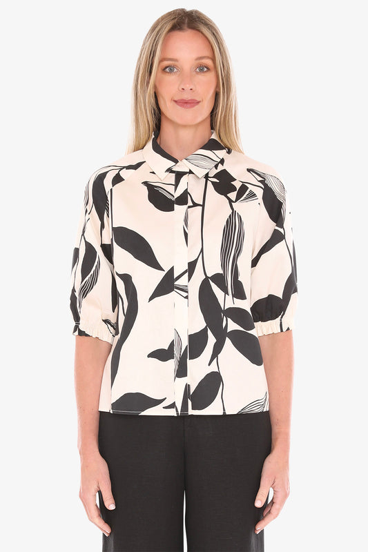Vine Print Shirt Ecru/Blk