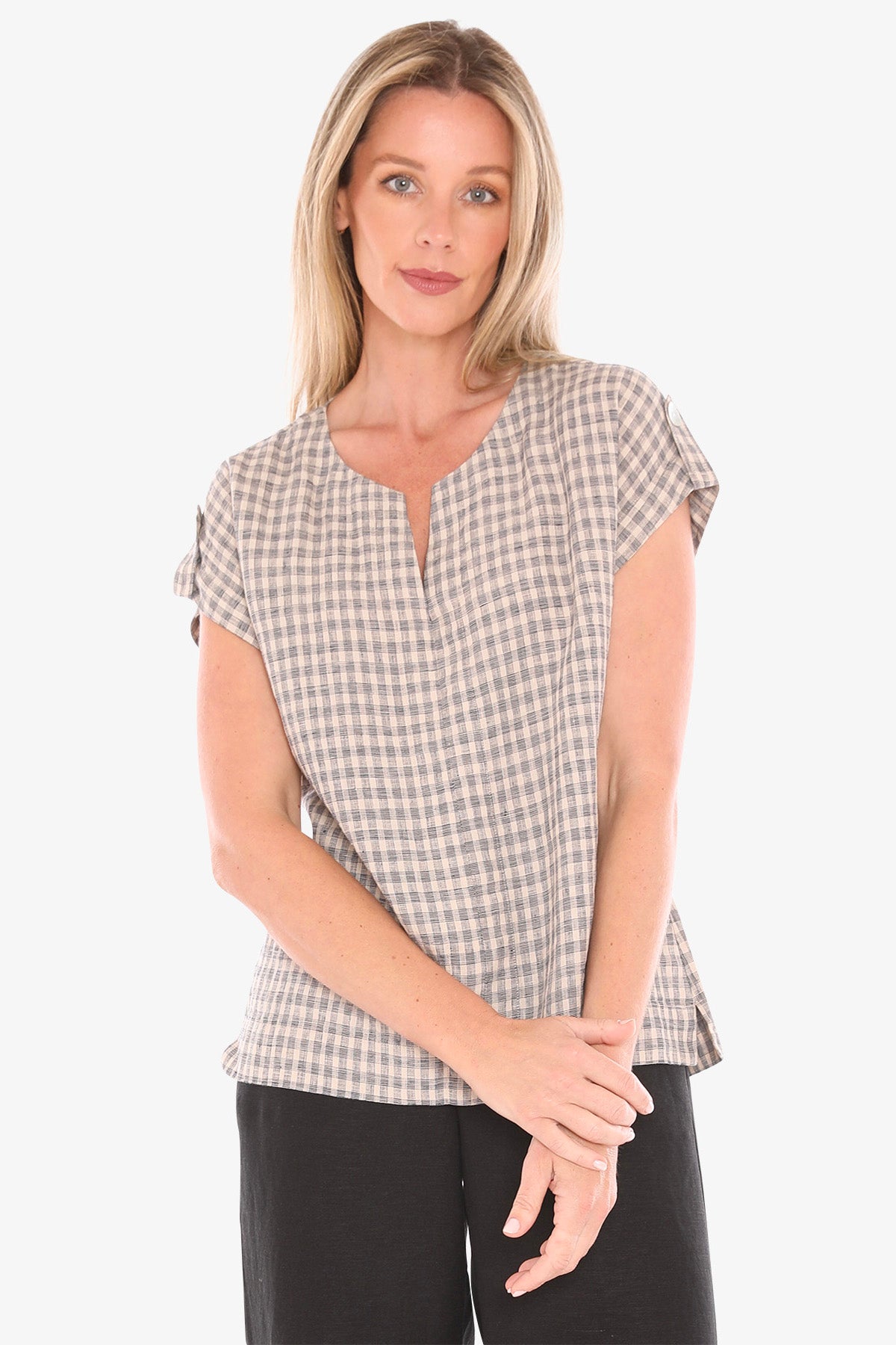Grid Check Top Sand/Ink