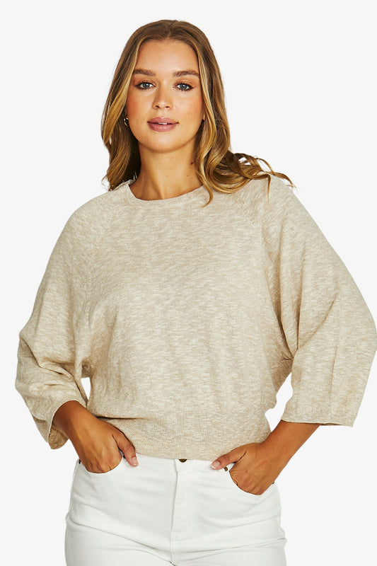 Batwing Knit Top Flax