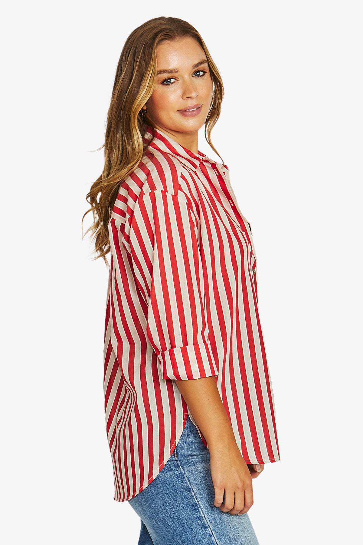 Ribbon Stripe L/S Shirt Red/Ecru