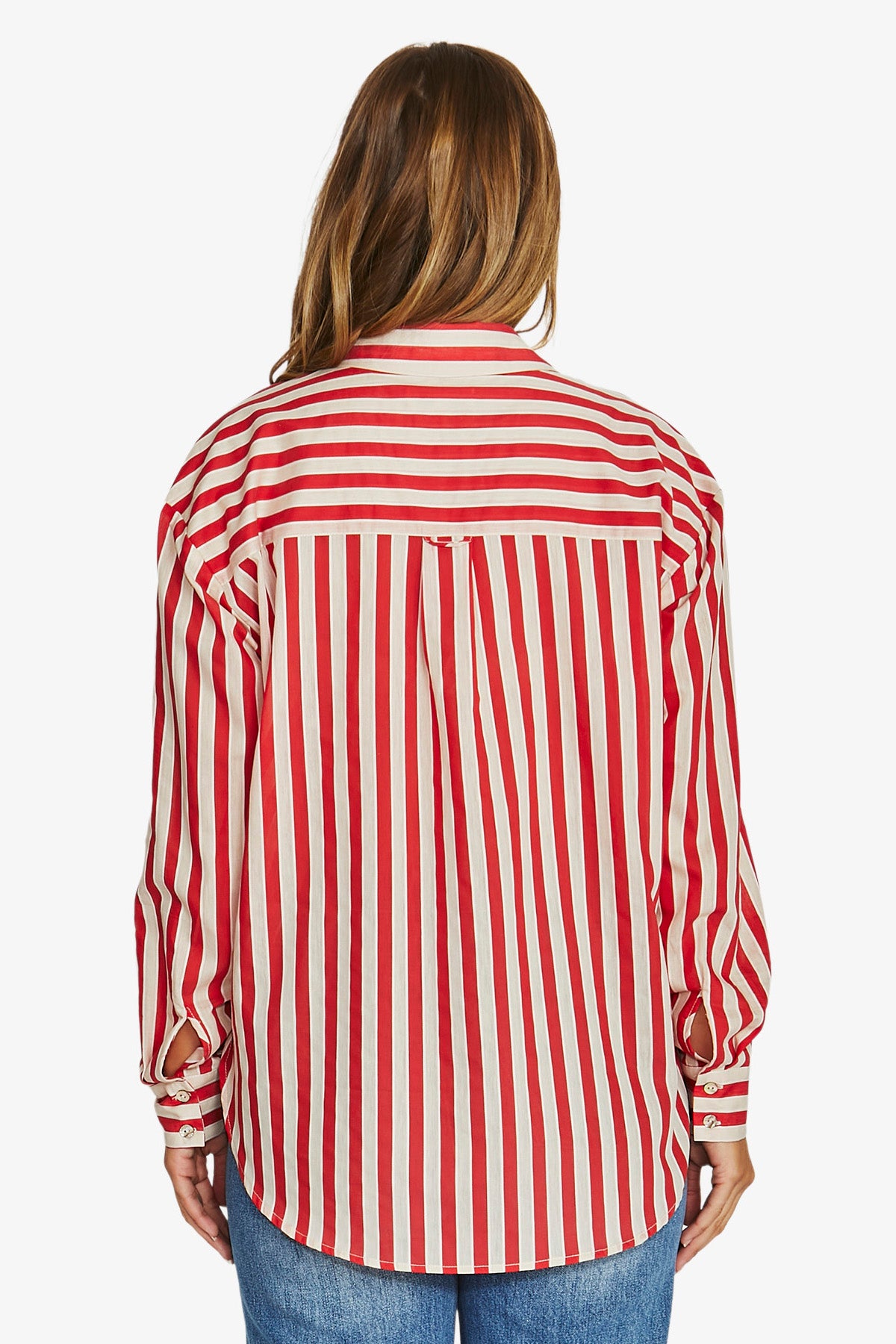 Ribbon Stripe L/S Shirt Red/Ecru