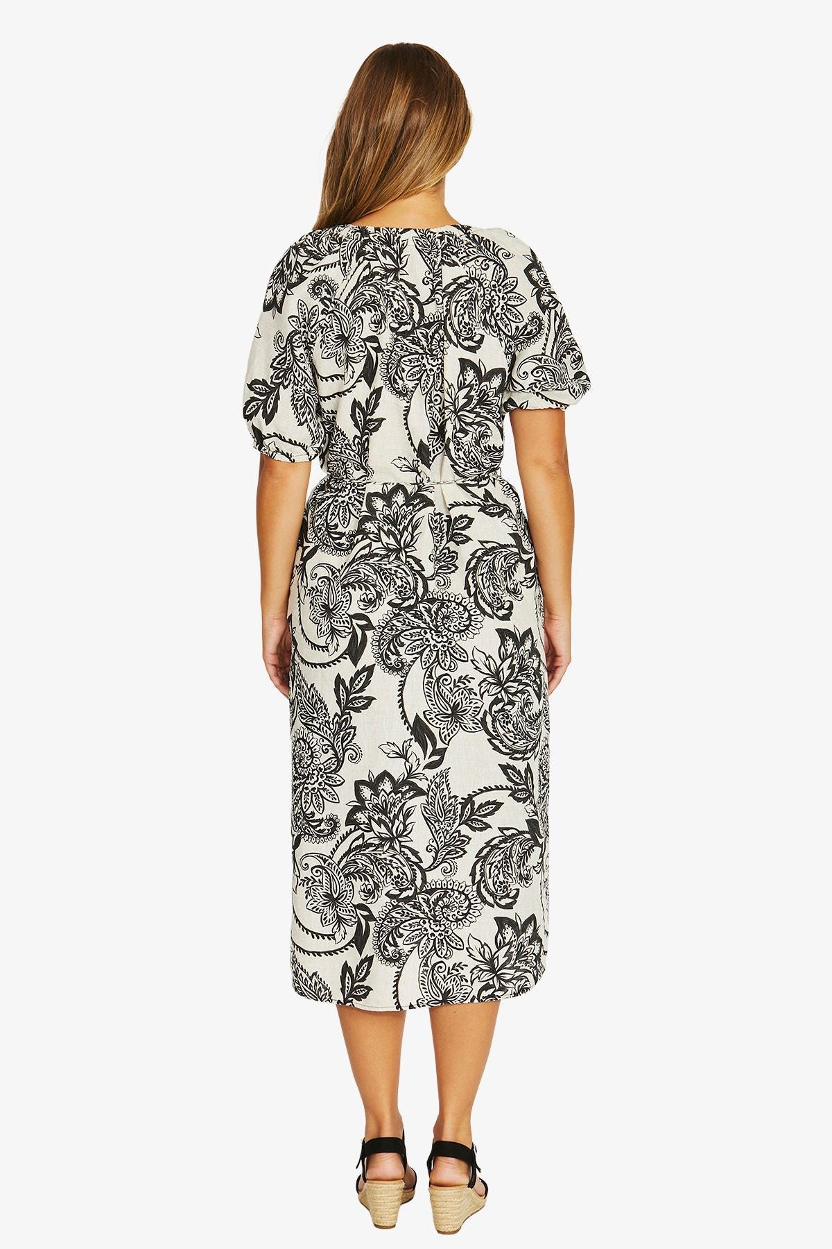 Bohemia S/S Tie Dress Black/Flax