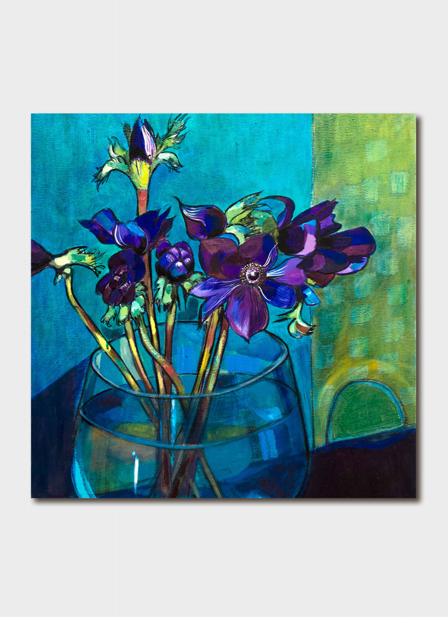 Anemones in Blue Vase