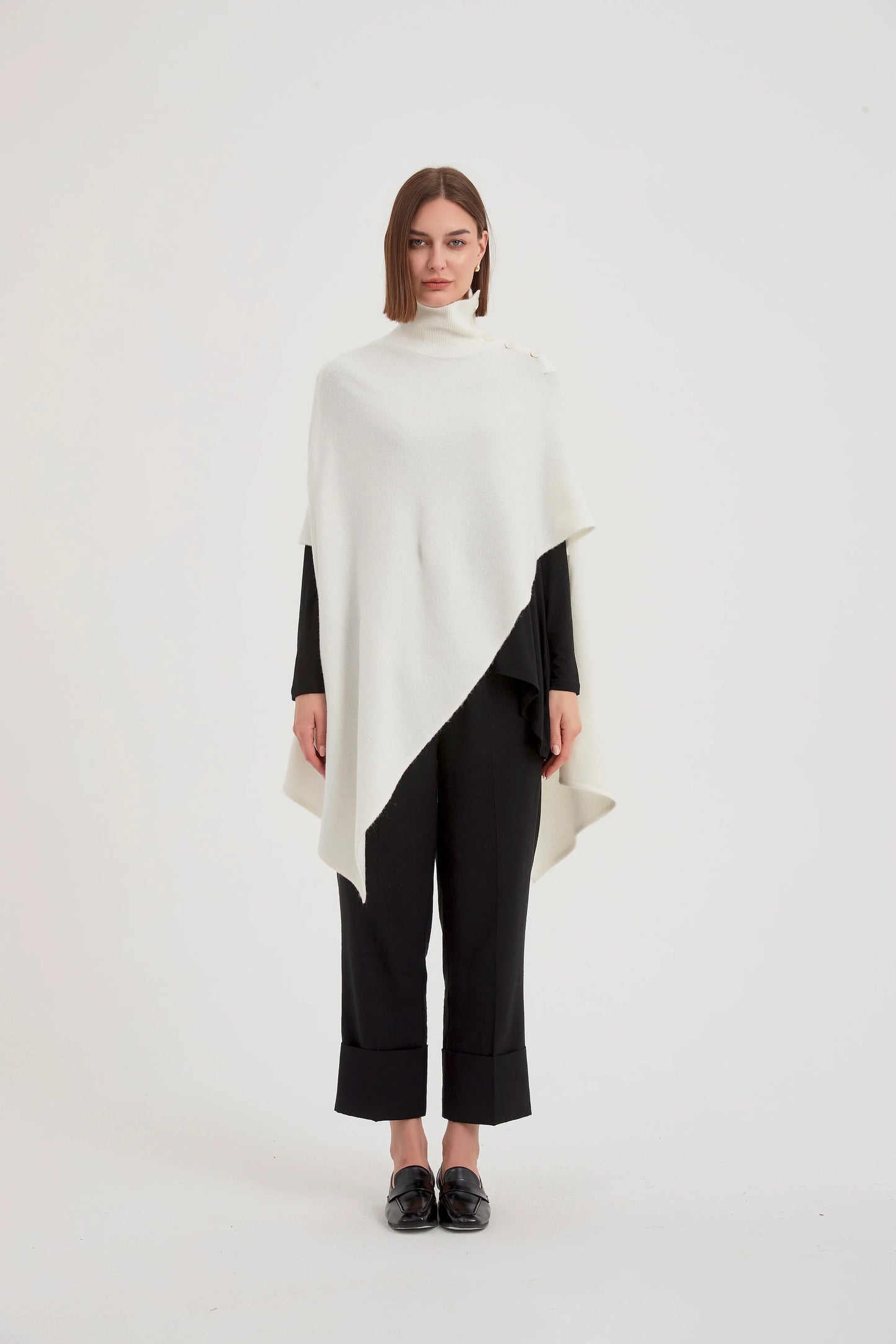 Asymmetric Poncho Cream