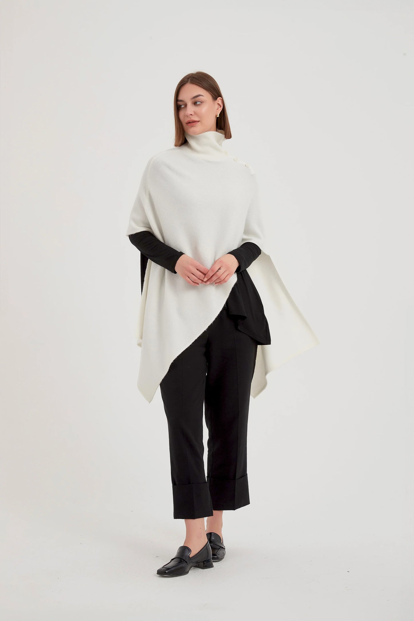 Asymmetric Poncho Cream