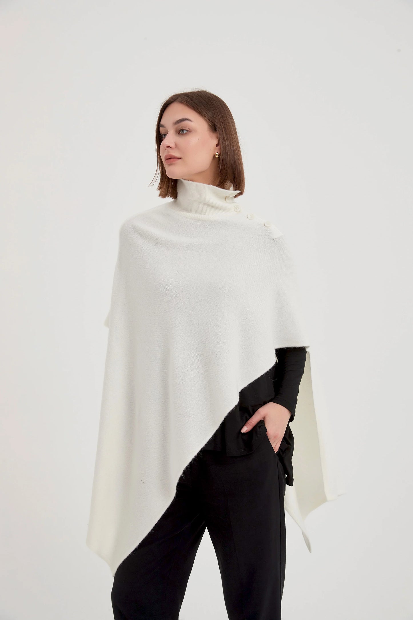 Asymmetric Poncho Cream