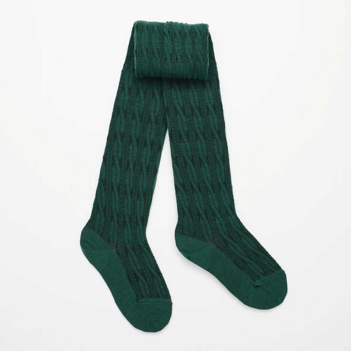 Woman Merino Wool Tights Cable Knit Forest