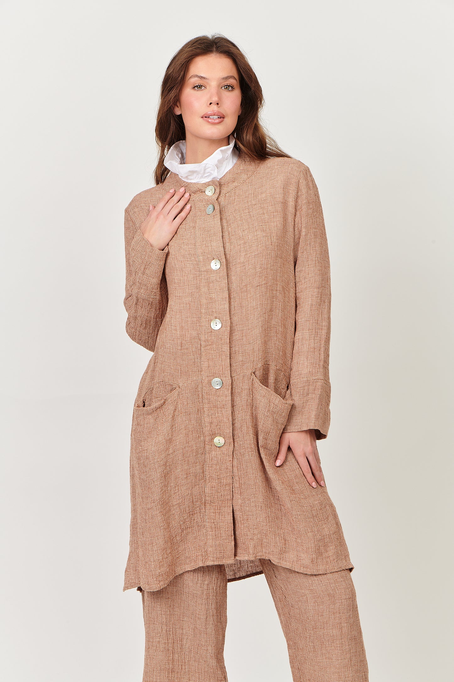 Linen Jacket Chai Puppytooth GA403