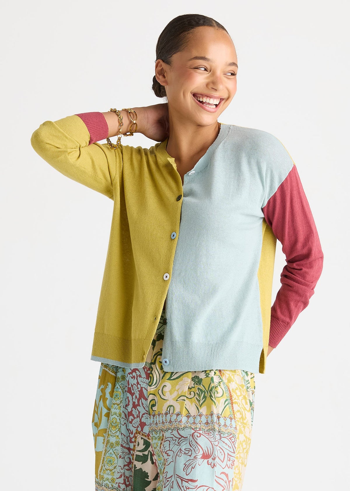 Colour Block Cardi Acacia