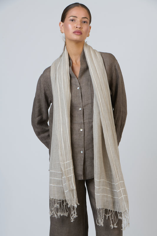 Scarf Taupe with White Lines LN26-9