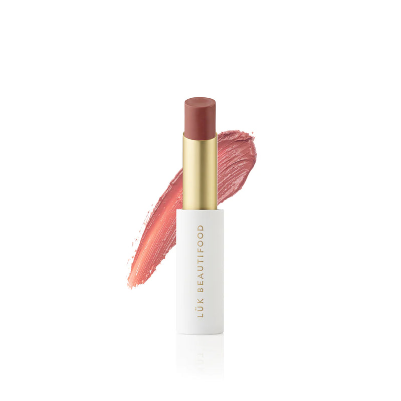 Luk Lip Nourish Natural Lipstick - Nude Pink  100% Natural Lipstick  3g / 0.1 fl oz soft-touch stick, magnetic close | Made in Australia  Nude Pink is a caramel rose shade that tastes of vanilla and cinnamon. Available at ivyandgrace.com.au