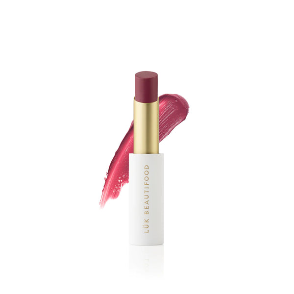 Luk Lip Nourish natural Lipstick - Rose  100% Natural Lipstick  3g / 0.1 fl oz soft-touch stick, magnetic close | Made in Australia  An opulent, hydrating shade that builds to a lustrous warm dark-pink blush. Available at ivyandgrace.com.au