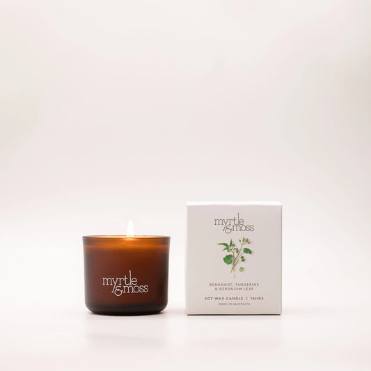 Soy Wax Candle / Mini 16HR Bergamot Rind Tangerine & Geranium Leaf