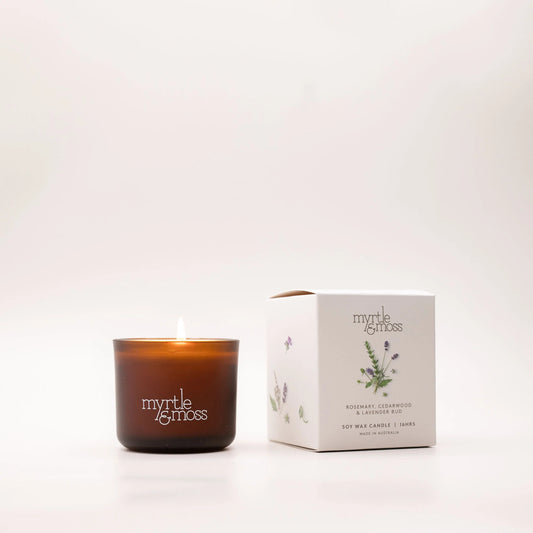 Soy Wax Candle / Mini 16HR Rosemary Cedarwood & Lavender Bud