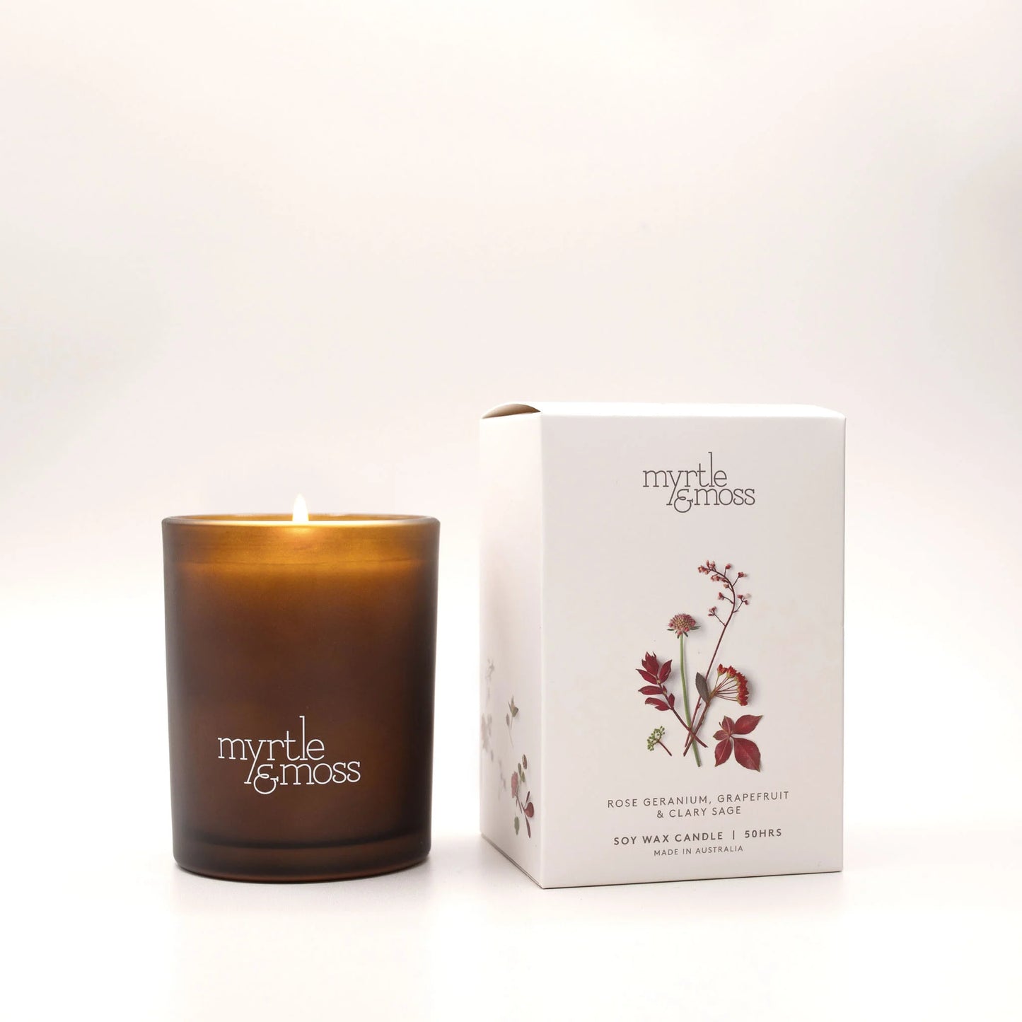 Soy Wax Candle / Large 50HR Rose Geranium Grapefruit & Clary Sage