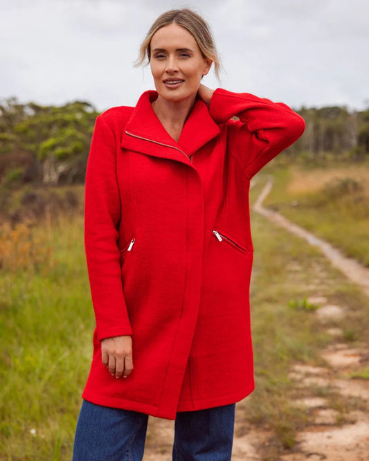 Panel Zip Coat Red