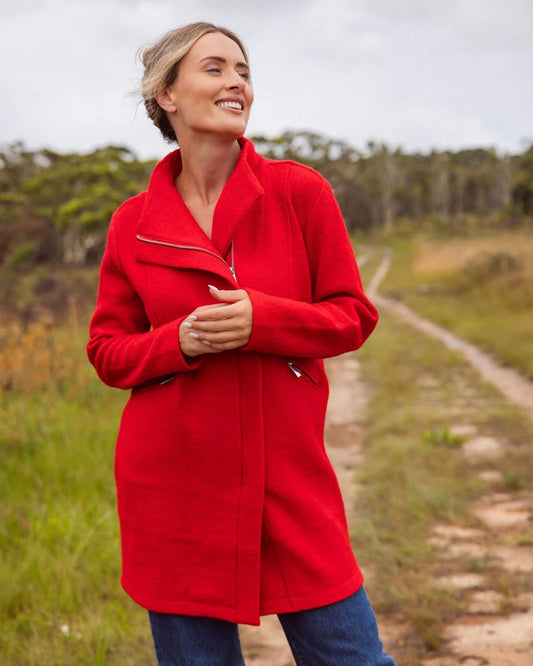 Panel Zip Coat Red