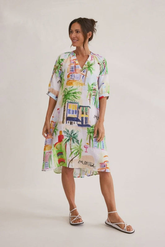 100% Linen 3/4 sleeve Shirtmaker Dress Motel Print
