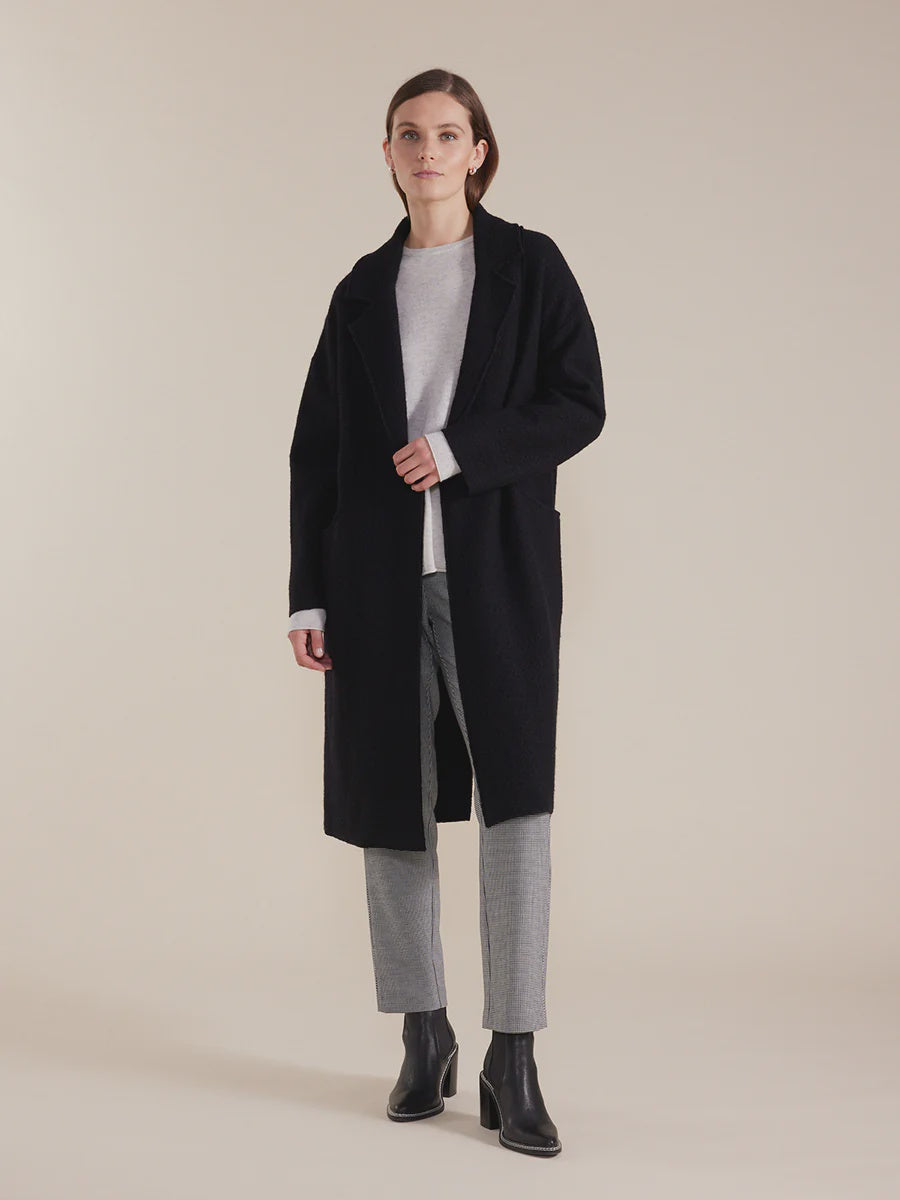 Marco Polo Long Sleeve Boiled Wool Coat Black