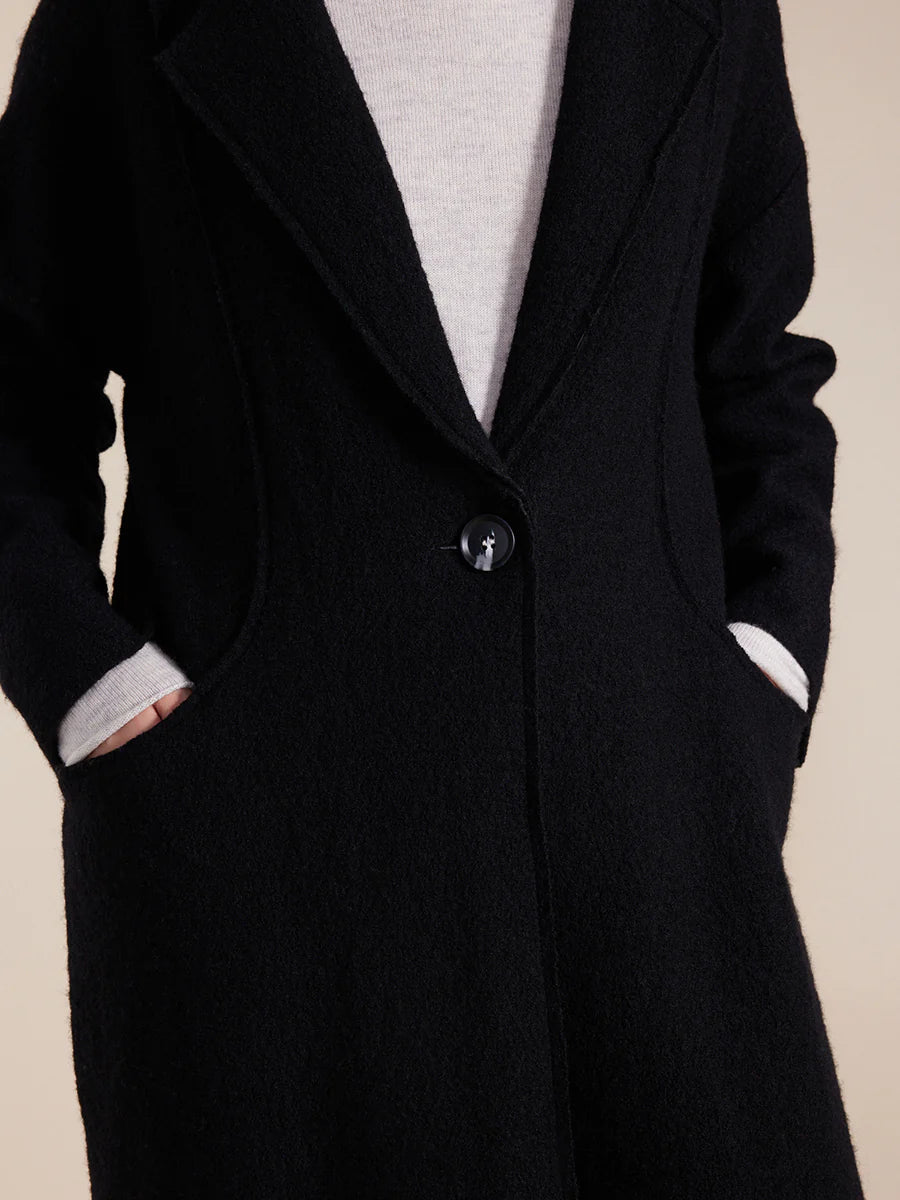 Marco Polo Long Sleeve Boiled Wool Coat Black