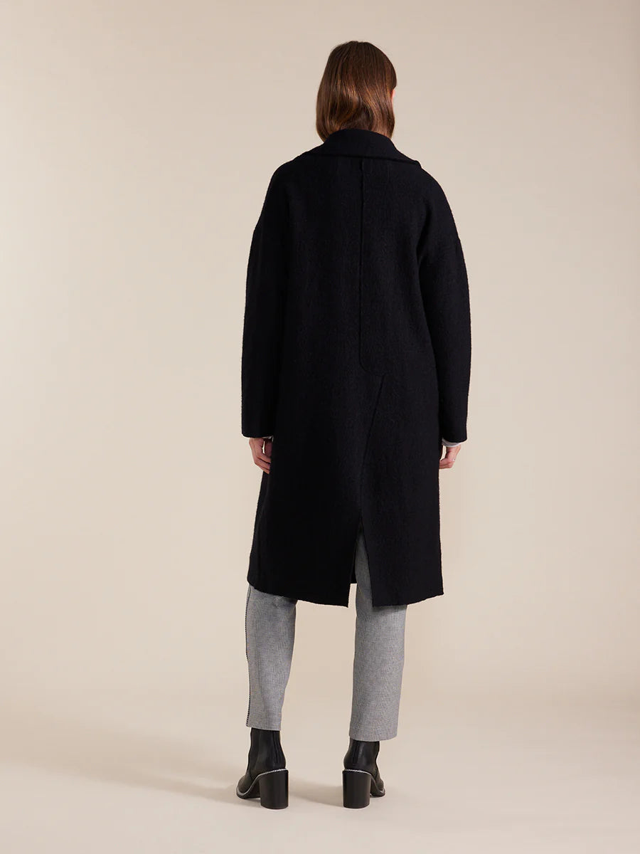 Marco Polo Long Sleeve Boiled Wool Coat Black