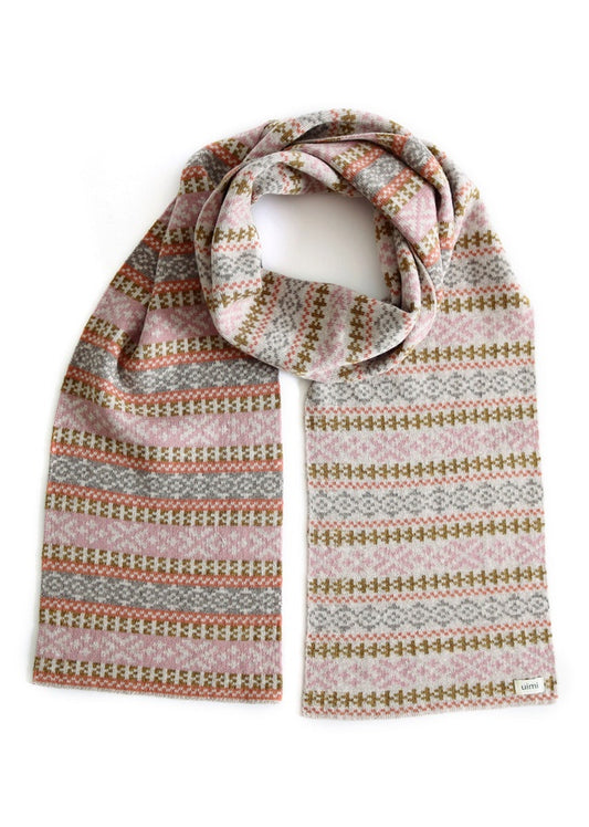 Alice Fairisle Pattern Scarf in Merino Wool Mushroom