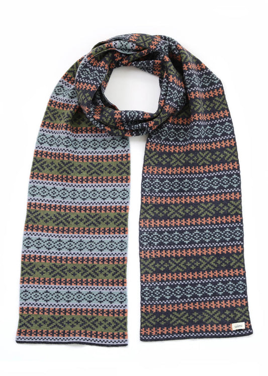 Alice Fairisle Pattern Scarf in Merino Wool Storm