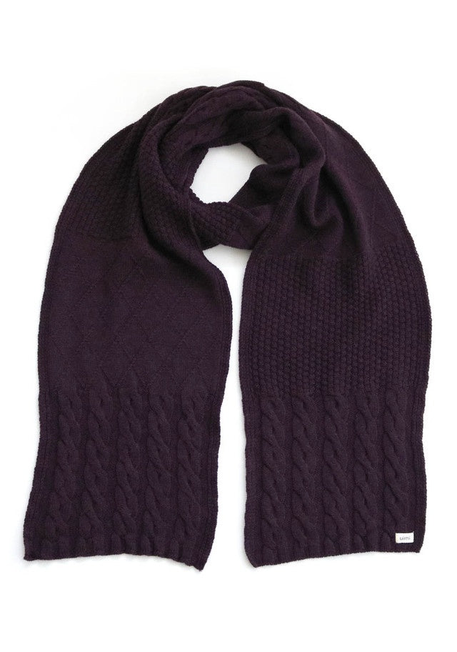 Frida Textured Patchwork Scarf in Merino Wool Plum