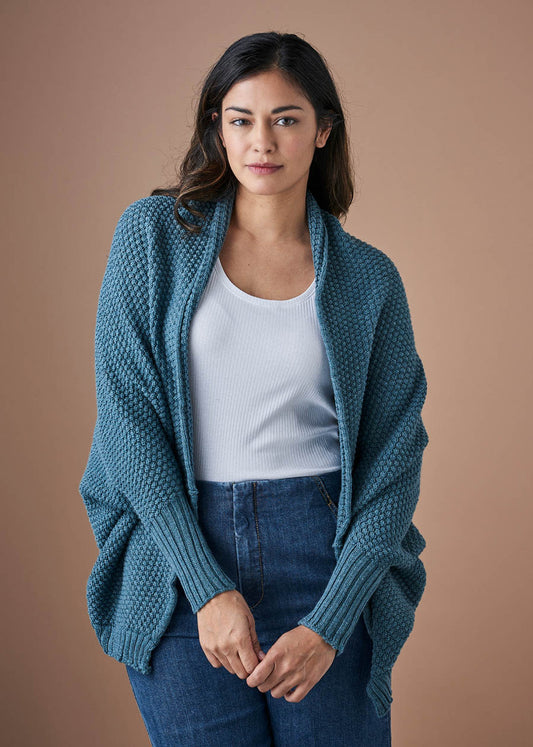 Honey Honeycomb Stitch Shrug in Merino Wool Duck Egg