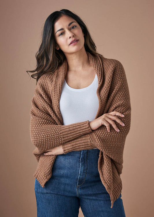 Honey Honeycomb Stitch Shrug in Merino Wool Gingerbread