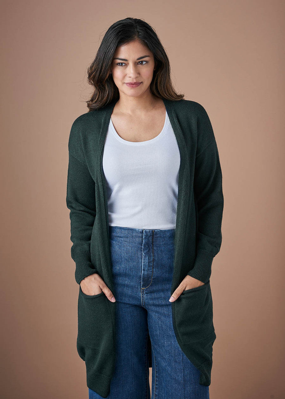 Loni Long Line Cardigan in Merino Wool Seaweed