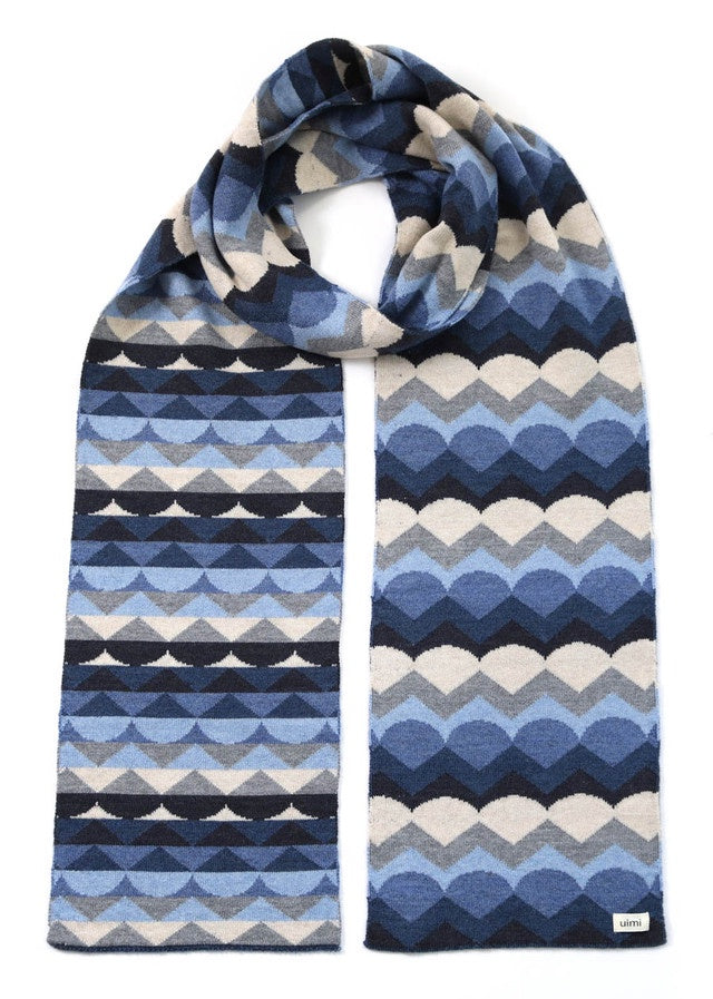 Marlo Geometric Scarf in Merino Wool Denim