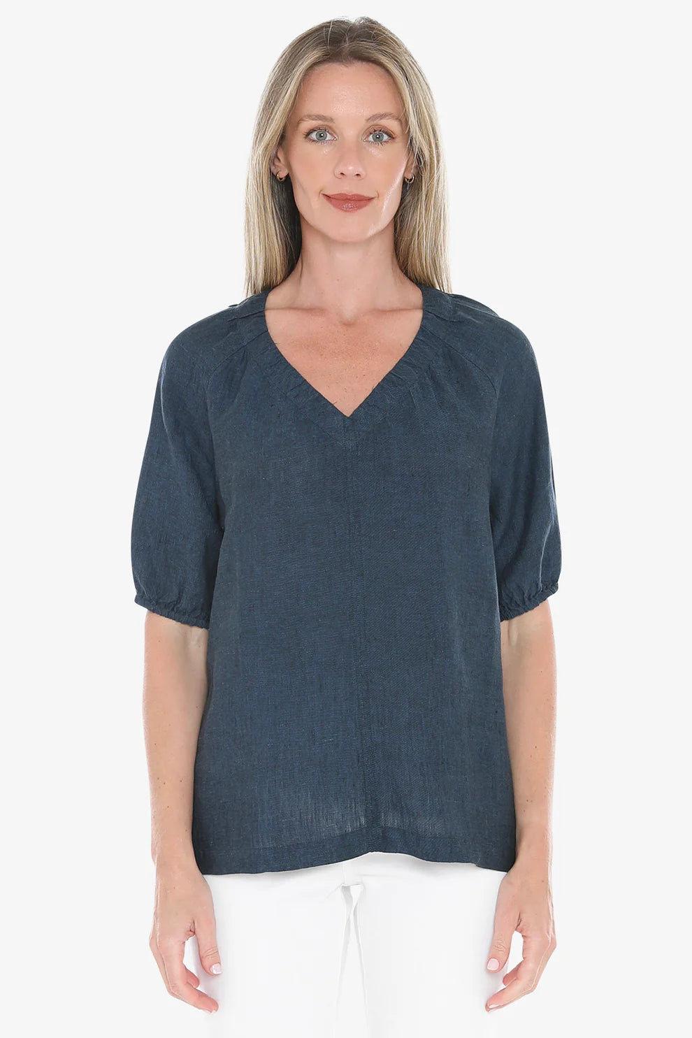 Gather V-Neck Top Steel C/D