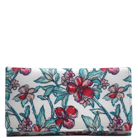 Catherine Manuell Design Wider Window Wallet White Sketch Flower