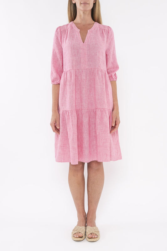 Jump Mini Check Tiered Dress Fuchsia