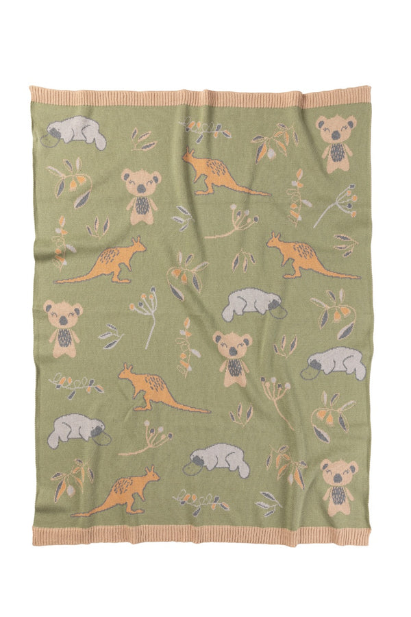 Indus Design Bush Babies Baby Blanket  Colour: Sage/Caramel/Lt Grey  Size: 80x100cm
