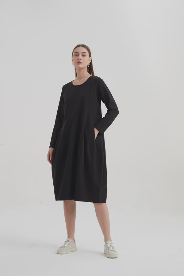 Tirelli Long Sleeve Diagonal Dress Black