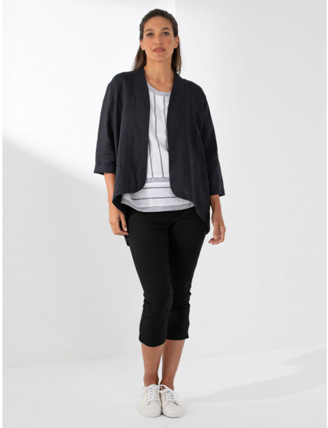 Marco Polo Detailed Linen Jacket Black