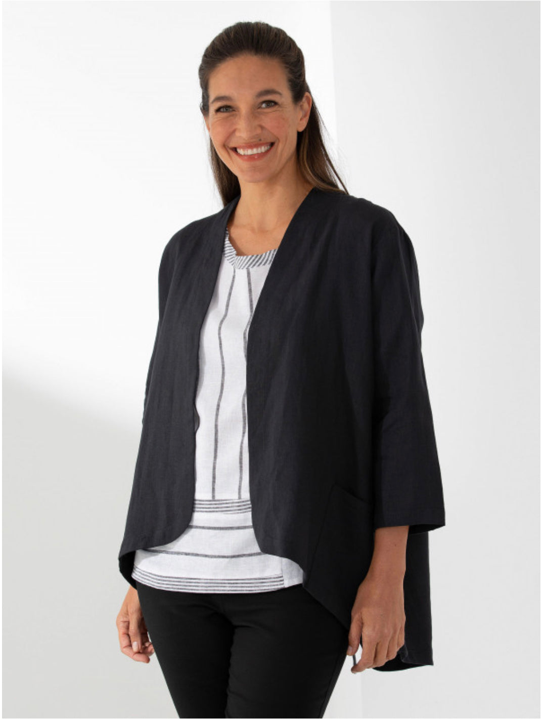 Marco Polo Detailed Linen Jacket Black